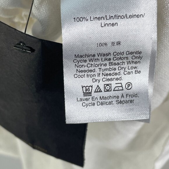 NEW Donna Karan Womens XL Ivory 100% Linen Top Elastic Waist Roll Tab Sleeve - Picture 4 of 10